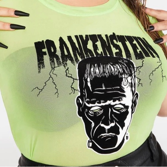 Lime neon green mesh Frankenstein t - Picture 1 of 5